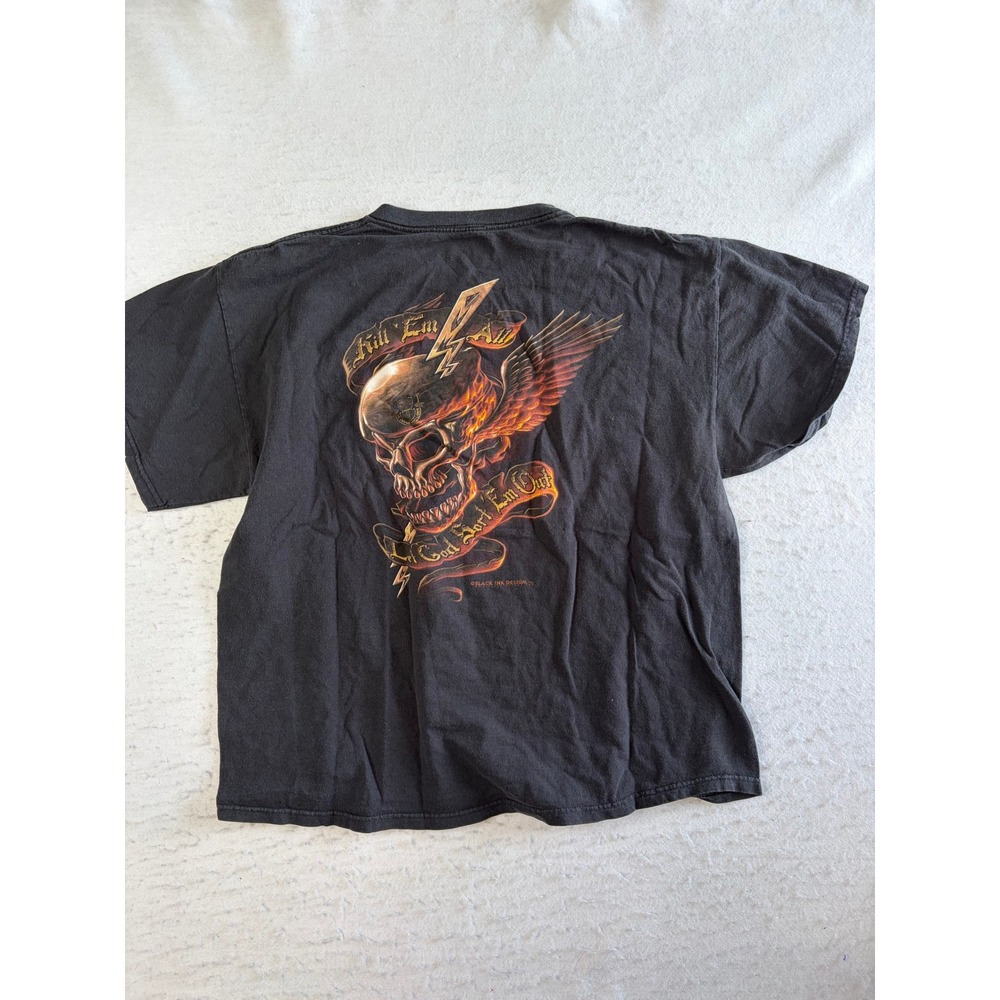 Black‎ Ink Design T Shirt Mens XL Black Kill Em All Skull Graphic